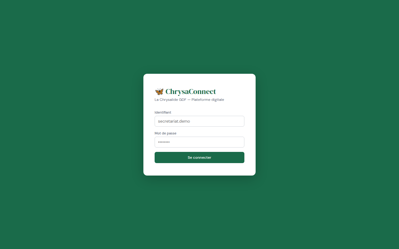ChrysaConnect — écran de connexion